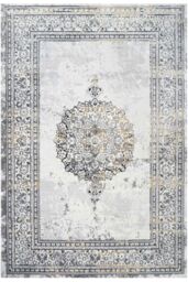 Kukoon Grey Gold Metallic Distressed Traditional Medallion Bordered Rug in Metallic Gold - Size: 160 cm x 230 cm