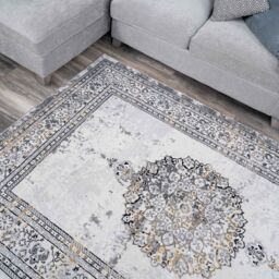 Kukoon Grey Gold Metallic Distressed Traditional Medallion Bordered Rug in Metallic Gold - Size: 160 cm x 230 cm - thumbnail 3