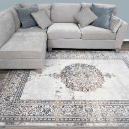 Kukoon Grey Gold Metallic Distressed Traditional Medallion Bordered Rug in Metallic Gold - Size: 160 cm x 230 cm - thumbnail 2