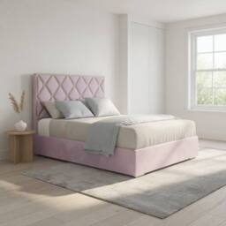 Casani Sudborough Upholstered Soft Velvet Pink Metal Designer Bed Frame - Size: Single - thumbnail 1