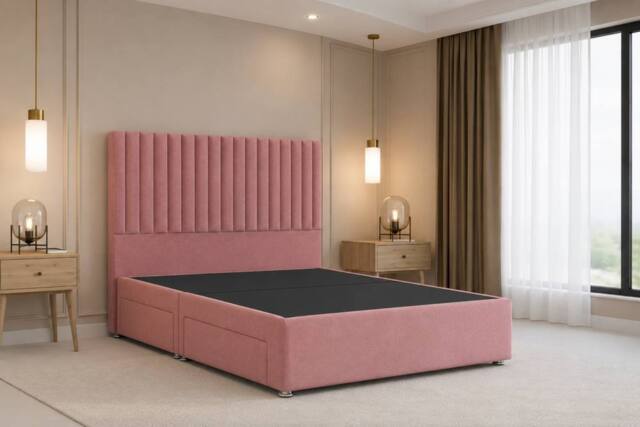 "Nexus Mattresses Ltd Amalfi Plush Divan Bed Base No Drawers - 54"" Headboard in Pink - Size: Small Single" - image 1