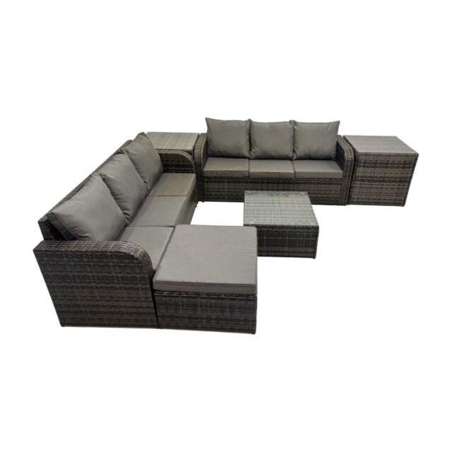 Fimous Rattan Garden Outdoor Furniture Set with Big Stool 2 Side Table in Dark Grey - image 1