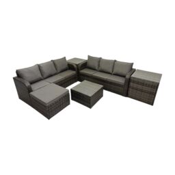 Fimous Rattan Garden Outdoor Furniture Set with Big Stool 2 Side Table in Dark Grey - thumbnail 2