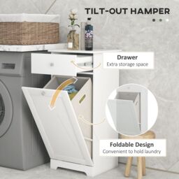 HOMCOM Bathroom Storage Cabinet with Foldable Laundry Hamper & Drawer in White - thumbnail 4