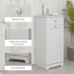 HOMCOM Bathroom Storage Cabinet with Foldable Laundry Hamper & Drawer in White - thumbnail 6