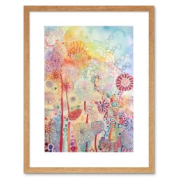 "Artery8 Wall Art Print Lace Pattern Flowers Multicoloured Folk Art Watercolour Painting Artwork Framed 9X7 Inch in Beige - Size: W7"" x H9""" - thumbnail 1