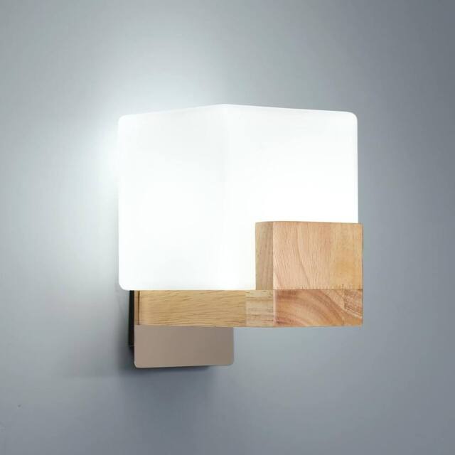 Goeco Wall Light, Modern Wood & Glass Wall Lamp, Creative Square Design in Natural - image 1