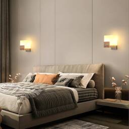Goeco Wall Light, Modern Wood & Glass Wall Lamp, Creative Square Design in Natural - thumbnail 4