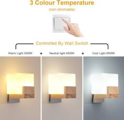 Goeco Wall Light, Modern Wood & Glass Wall Lamp, Creative Square Design in Natural - thumbnail 2