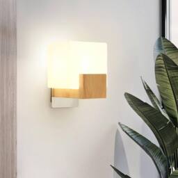 Goeco Wall Light, Modern Wood & Glass Wall Lamp, Creative Square Design in Natural - thumbnail 3