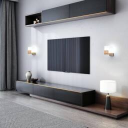 Goeco Wall Light, Modern Wood & Glass Wall Lamp, Creative Square Design in Natural - thumbnail 7