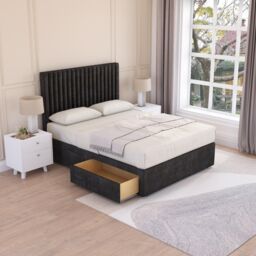 Sloomy Manhattan Plush Velvet Memory Foam Bed Set With 2 Drawers, Mattress & Headboard in Black - Size: Small Single - thumbnail 2