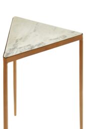 Orsina Nest of 3 White Marble Tripod Tables, Triangular Tops With Gold Iron Legs, Nesting Side Tables - thumbnail 4