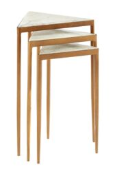 Orsina Nest of 3 White Marble Tripod Tables, Triangular Tops With Gold Iron Legs, Nesting Side Tables - thumbnail 5