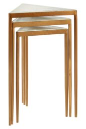 Orsina Nest of 3 White Marble Tripod Tables, Triangular Tops With Gold Iron Legs, Nesting Side Tables - thumbnail 2
