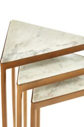 Orsina Nest of 3 White Marble Tripod Tables, Triangular Tops With Gold Iron Legs, Nesting Side Tables - thumbnail 3