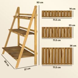 OUTSUNNY Wooden Flower Pot Rack Holder Fold Storage Shelf Stand in Brown - Size: Large - thumbnail 3