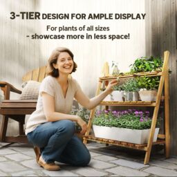 OUTSUNNY Wooden Flower Pot Rack Holder Fold Storage Shelf Stand in Brown - Size: Large - thumbnail 4