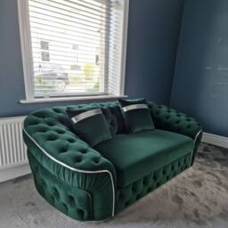 Stratus Interiors Ambassador Sofa Chesterfield Toronto Gold Trim Plush Velvet No Frills in Green - Size: 2 Seater - thumbnail 1
