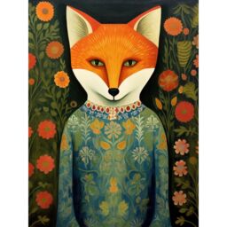 "Artery8 Wall Art Print Fox Flaunting Fancy Floral Frock Felicia Flower Field Fun Poster in Orange - Size: W12"" x H16""" - thumbnail 1
