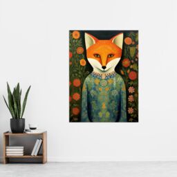 "Artery8 Wall Art Print Fox Flaunting Fancy Floral Frock Felicia Flower Field Fun Poster in Orange - Size: W12"" x H16""" - thumbnail 2