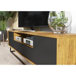 Mex Furniture LTD TV Unit Rift Loft 200cm - Dark Oak & Black in Dark Brown - thumbnail 3