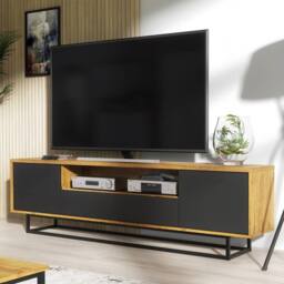 Mex Furniture LTD TV Unit Rift Loft 200cm - Dark Oak & Black in Dark Brown - thumbnail 1