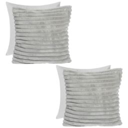OHS 2 x Faux Fur Thick Rib Filled Cushion Covers in Light Grey - Size: 45 cm x 45 cm - thumbnail 1