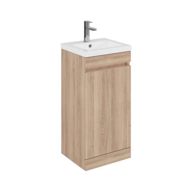 Balterley 400mm Floor Standing 1 Door Unit with Polymarble Basin - Light Oak in Brown - image 1
