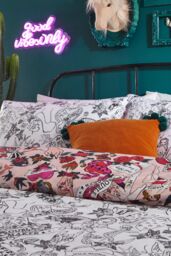 Furn Inked Tattoo Inspired Reversible Duvet Cover Set in Light Pink - Size: King - thumbnail 3