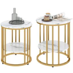 STILVORA 2 Piece Coffee Table Set with Shelf & Steel Frame in Gold - thumbnail 7