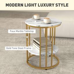 STILVORA 2 Piece Coffee Table Set with Shelf & Steel Frame in Gold - thumbnail 3