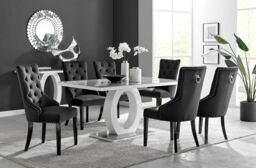 FurnitureboxUK Giovani 6-Seater Grey Glass Dining Table & 6 Belgravia Velvet Dining Chairs in Black - thumbnail 1