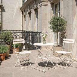 Wyld and Coco 3 Piece Off-White Metal Folding Bistro Set in White - thumbnail 1