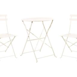 Wyld and Coco 3 Piece Off-White Metal Folding Bistro Set in White - thumbnail 2