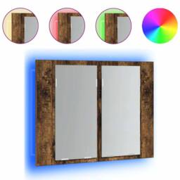 Berkfield Home LED Mirror Cabinet Smoked Oak 60x12x45 cm Engineered Wood in Brown - Size: 60 x 12 x 45 cm - thumbnail 2