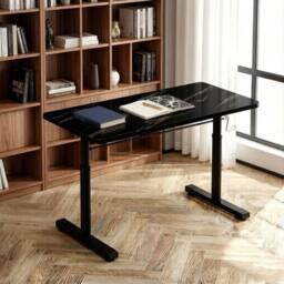 VOGREX Black Marble MDF Hand Crank Height Adjustable Computer Desk