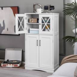 Gymax Bathroom Storage Cabinet 108 cm Linen Storage Cabinet With Doors in White - thumbnail 6