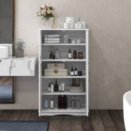 Gymax Bathroom Storage Cabinet 108 cm Linen Storage Cabinet With Doors in White - thumbnail 8