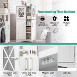 Gymax Bathroom Storage Cabinet 108 cm Linen Storage Cabinet With Doors in White - thumbnail 4