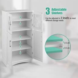 Gymax Bathroom Storage Cabinet 108 cm Linen Storage Cabinet With Doors in White - thumbnail 3