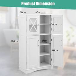 Gymax Bathroom Storage Cabinet 108 cm Linen Storage Cabinet With Doors in White - thumbnail 2