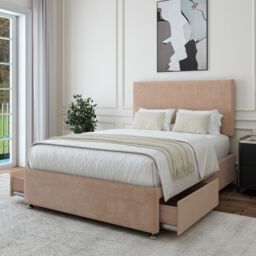 Bedmaster Luxury Velvet 2 Drawer Divan Base & Plain Headboard in Light Brown - Size: Double - thumbnail 2