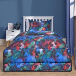OHS Football Coverless 10.5 Tog Duvet Pillowcase Quilted Set Bed Cover in Dark Navy - Size: Single