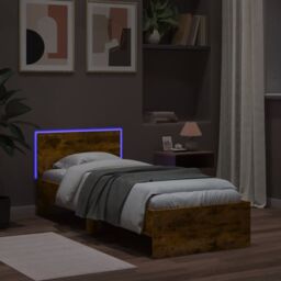 Berkfield Home Bed Frame without Mattress with LED Lights Smoked Oak 75x190 cm Small Single in Brown - thumbnail 5