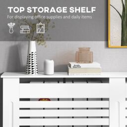 HOMCOM Painted Radiator Cover Wooden Cabinet Shelving Display Horizontal Slats in White - thumbnail 5