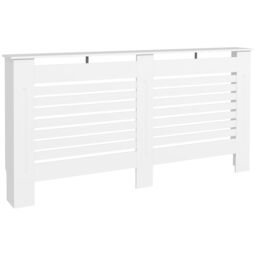 HOMCOM Painted Radiator Cover Wooden Cabinet Shelving Display Horizontal Slats in White - thumbnail 2
