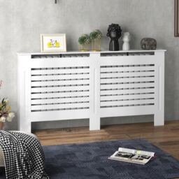 HOMCOM Painted Radiator Cover Wooden Cabinet Shelving Display Horizontal Slats in White