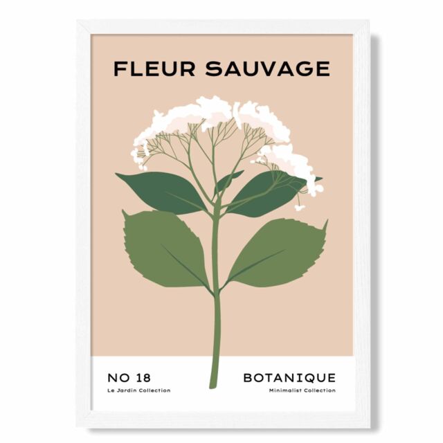 ARTZE Beige & Green Wildflower Flower Market Minimalist Framed Print SIZE: A4 with White Frame - image 1