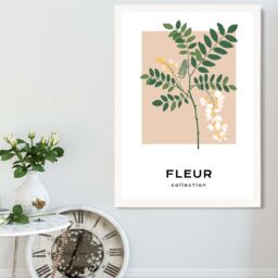 ARTZE Beige & Green Wildflower Flower Market Minimalist Framed Print SIZE: A4 with White Frame - thumbnail 2